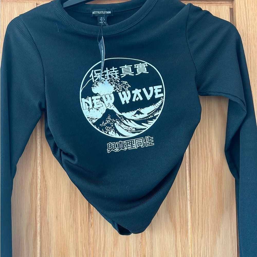 Black Long Sleeve Top with Graphic Print